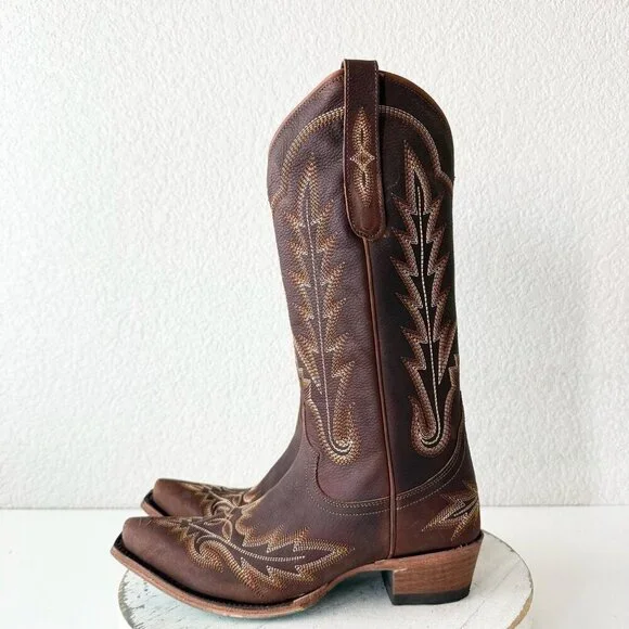Lane LEXINGTON Womens Cowboy Boots 6 Cognac Brown Western Cowgirl Mid Calf Tall - Picture 4 of 11